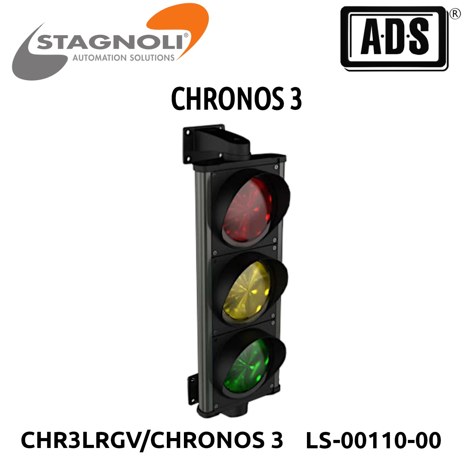 SEMAFORO NEGRO 3 LUCES LED 120Ø R-A-V IP66 24V MARCA STAGNOLI MOD.CHRONOS 3